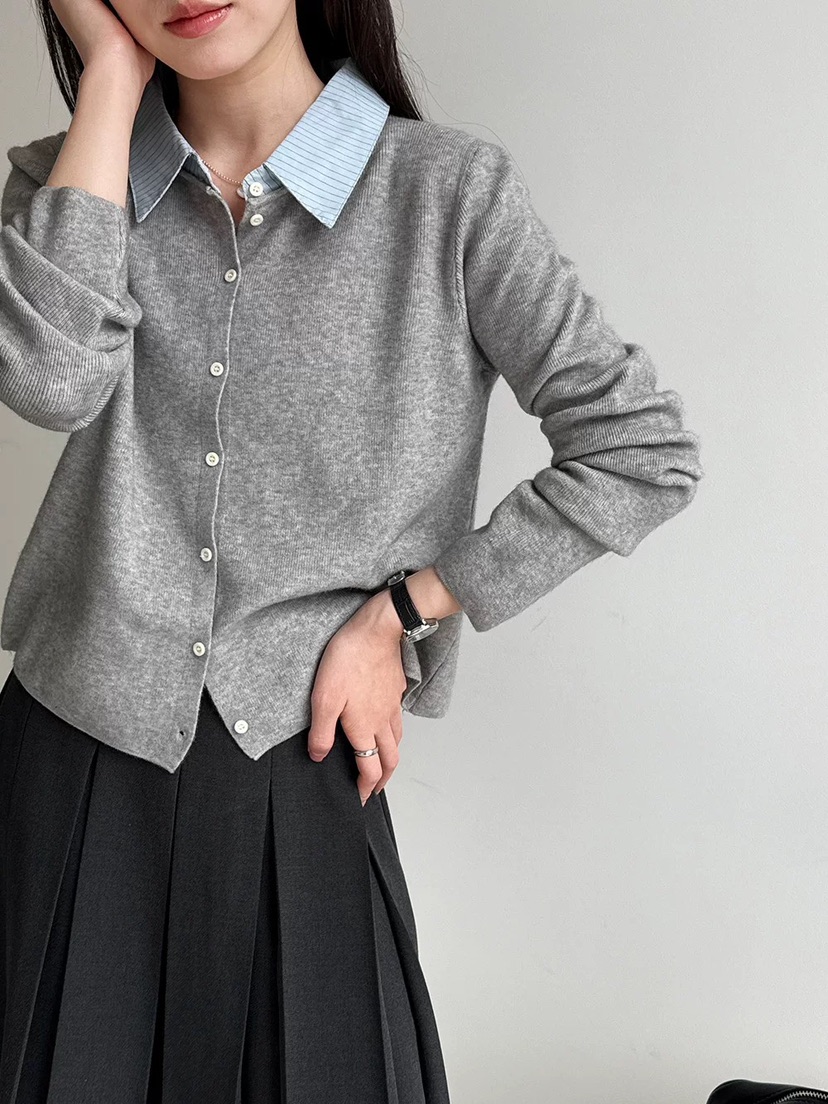 VIVANI韓國代購女士新品休閑熱賣26春夏針織衫假兩件開衫VIVANI針織衫