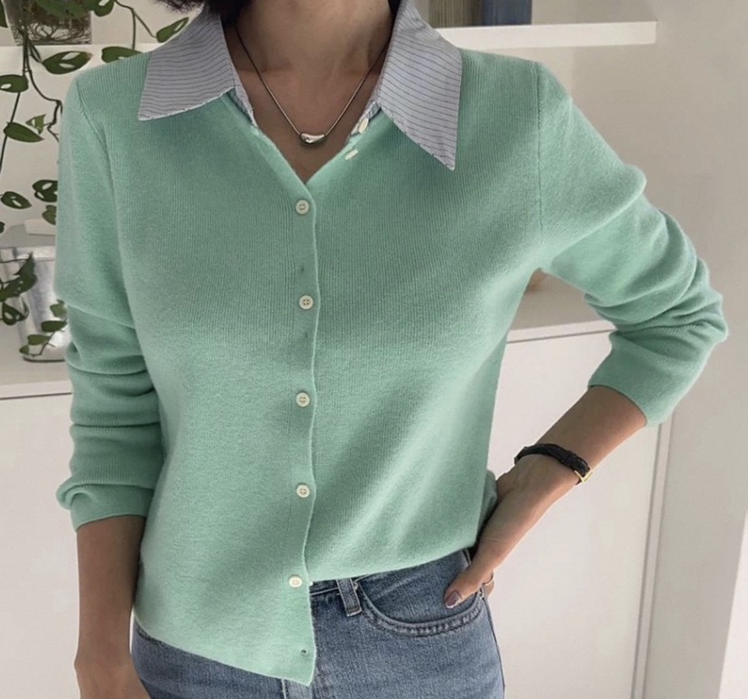 VIVANI韓國代購女士新品休閑熱賣26春夏針織衫假兩件開衫VIVANI針織衫圖色1