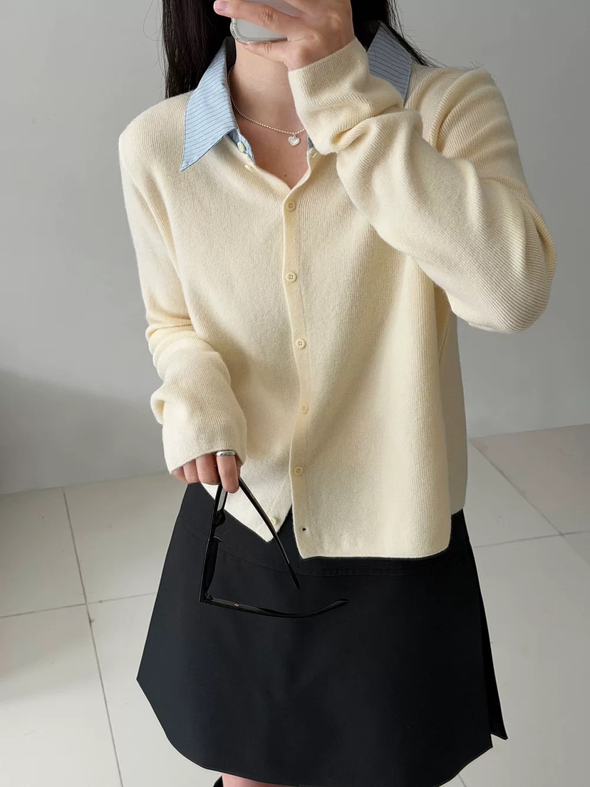 VIVANI韓國代購女士新品休閑熱賣26春夏針織衫假兩件開衫VIVANI針織衫圖色2