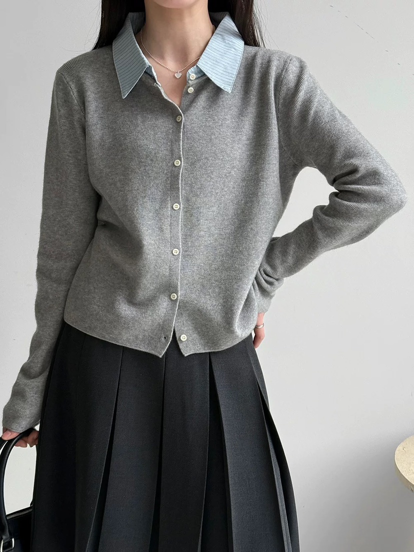 VIVANI韓國代購女士新品休閑熱賣26春夏針織衫假兩件開衫VIVANI針織衫圖色3