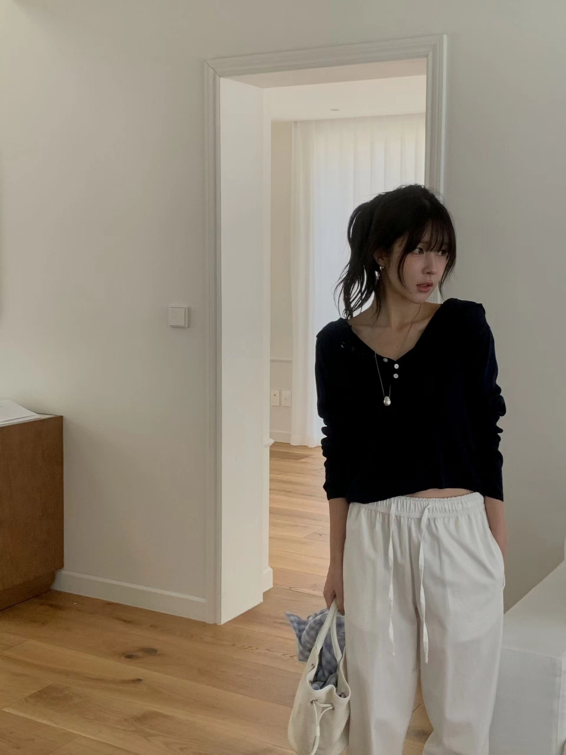 MIELLE-미엘르-OT韓國直郵女士新品時尚針織衫紐扣連帽MIELLE-미엘르-OT針織衫