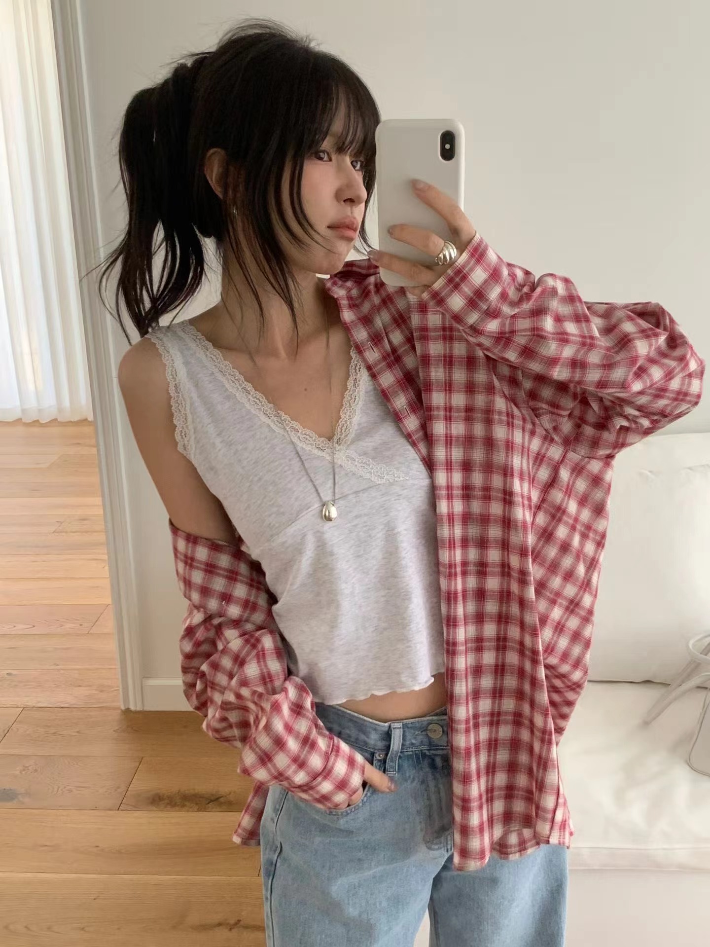 MIELLE-미엘르-OT東大門代購女士新款職業襯衫蕾絲衫格紋MIELLE-미엘르-OT襯衫/蕾絲衫