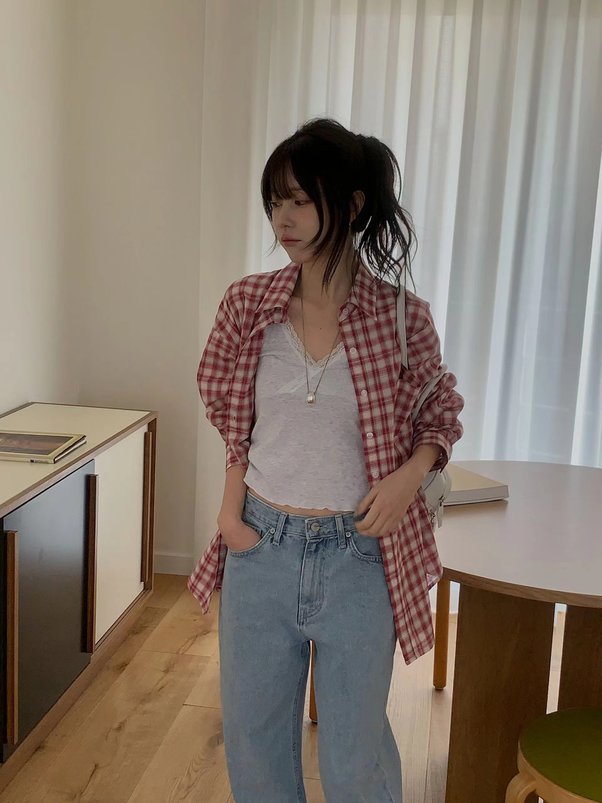 MIELLE-미엘르-OT東大門代購女士新款職業襯衫蕾絲衫格紋MIELLE-미엘르-OT襯衫/蕾絲衫