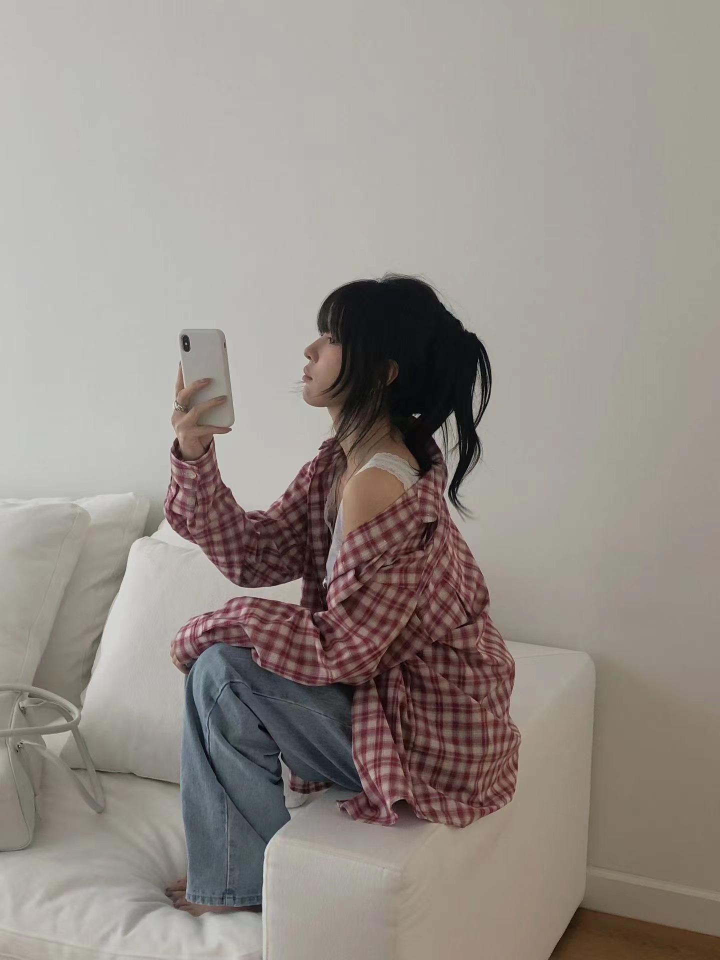 MIELLE-미엘르-OT東大門代購女士新款職業襯衫蕾絲衫格紋MIELLE-미엘르-OT襯衫/蕾絲衫