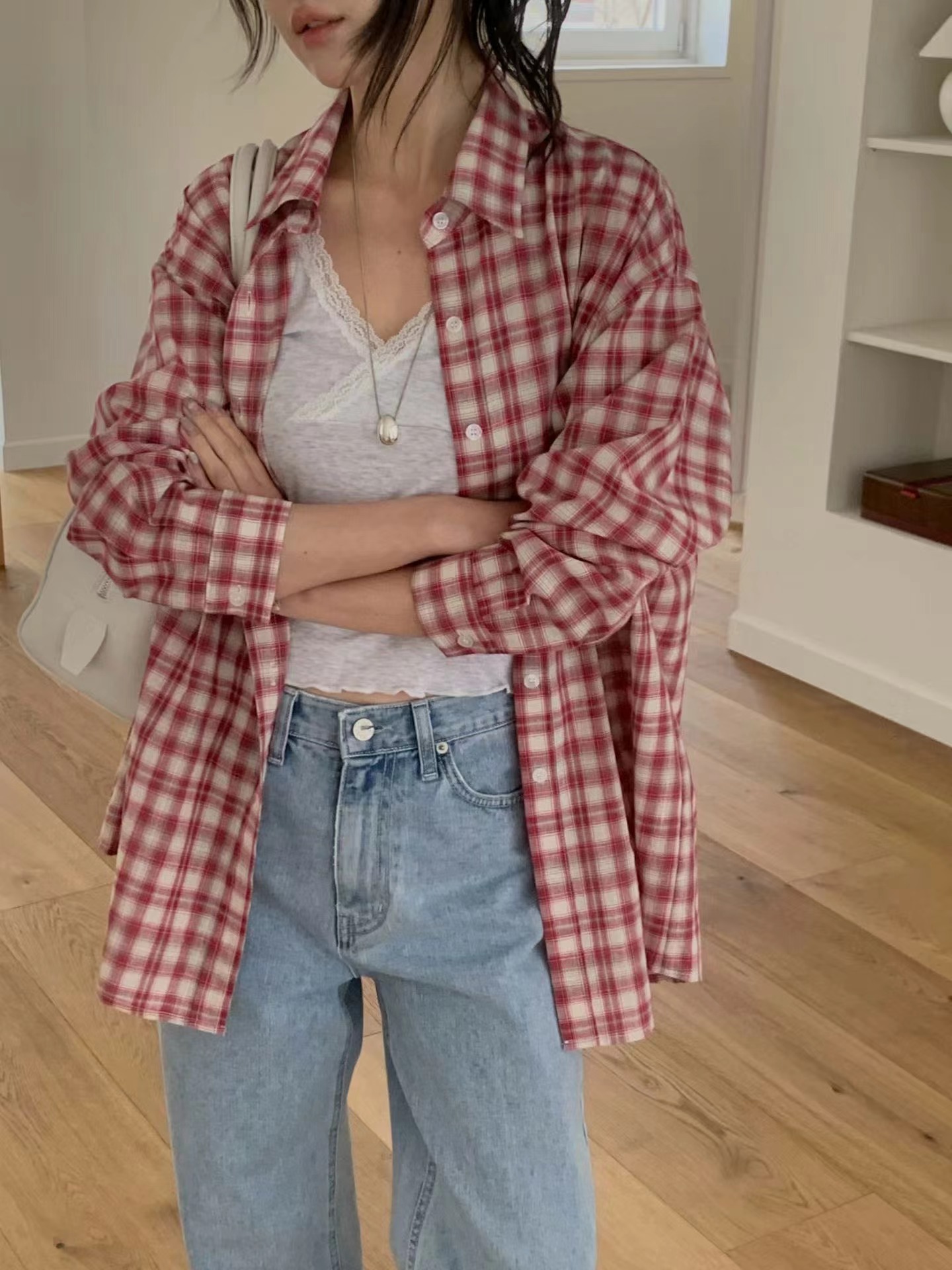 MIELLE-미엘르-OT東大門代購女士新款職業襯衫蕾絲衫格紋MIELLE-미엘르-OT襯衫/蕾絲衫圖色1