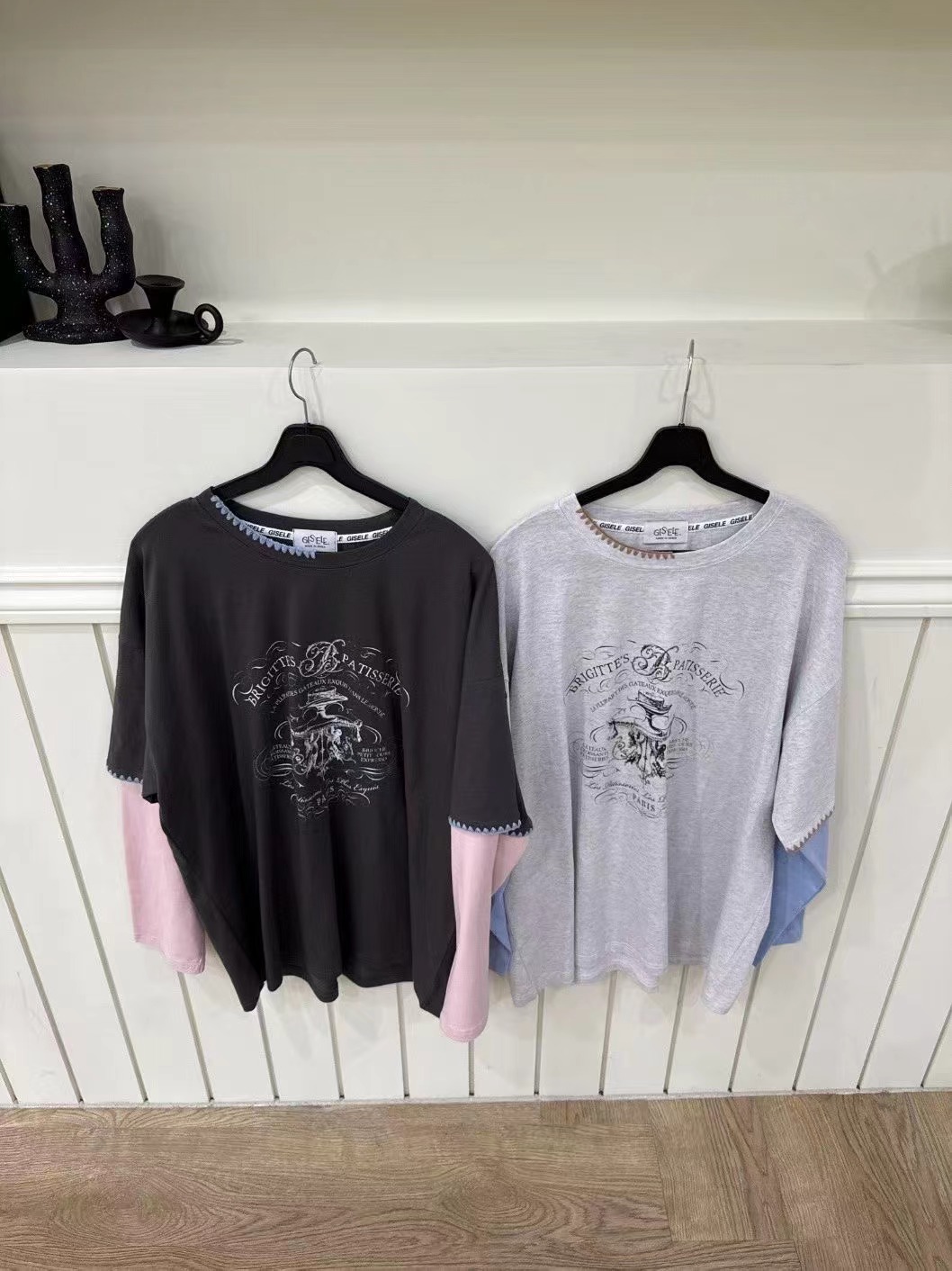 GISELE韓國直郵女裝新款推薦熱賣時尚人氣職業長袖T恤假兩件GISELE長袖T恤