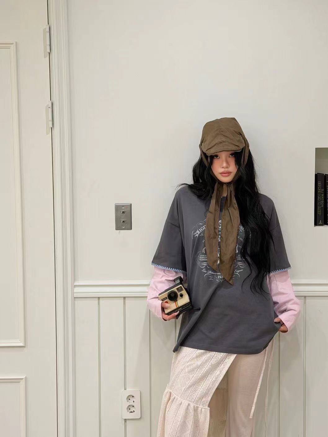 GISELE韓國直郵女裝新款推薦熱賣時尚人氣職業長袖T恤假兩件GISELE長袖T恤