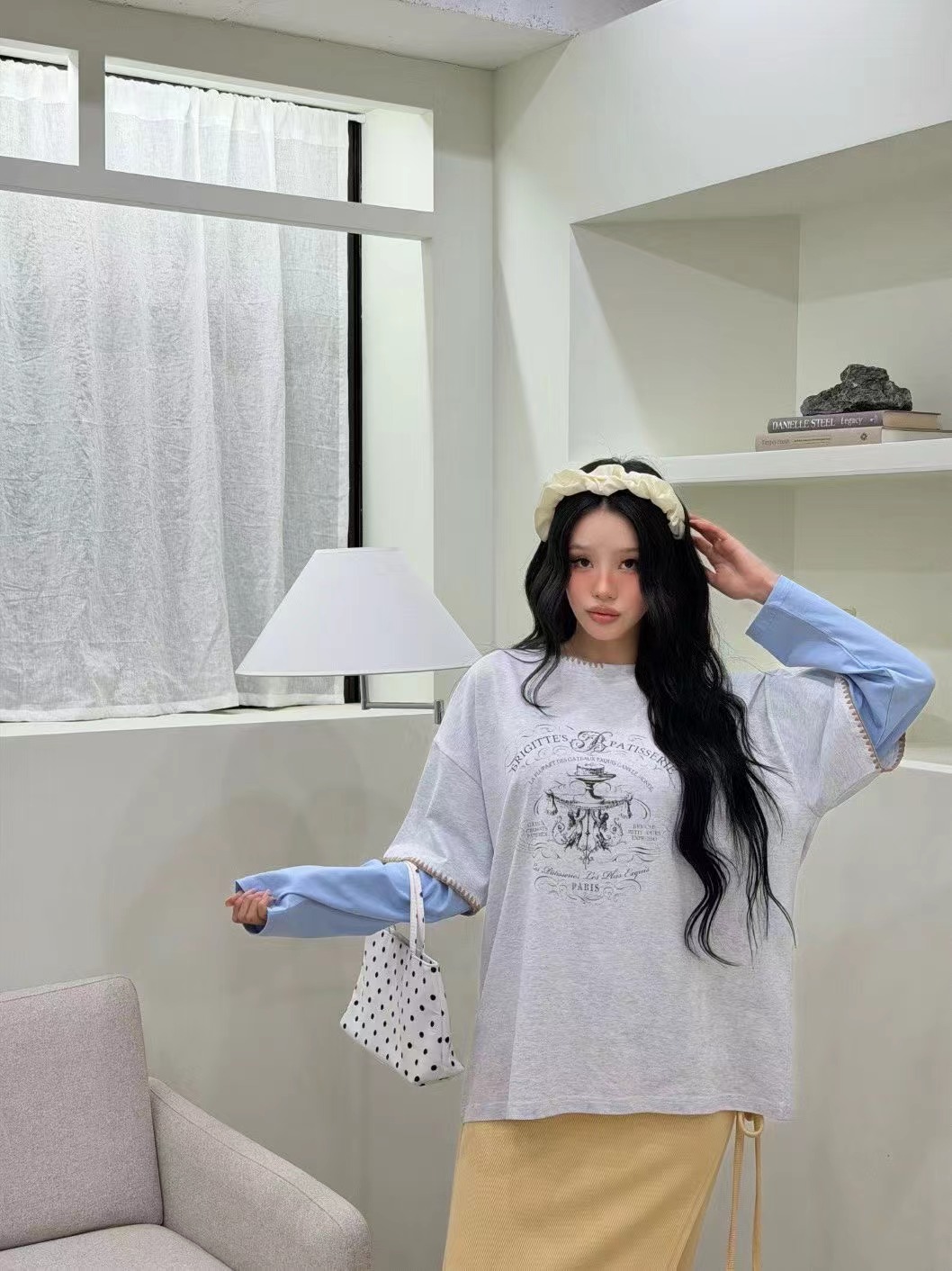 GISELE韓國直郵女裝新款推薦熱賣時尚人氣職業長袖T恤假兩件GISELE長袖T恤圖色1