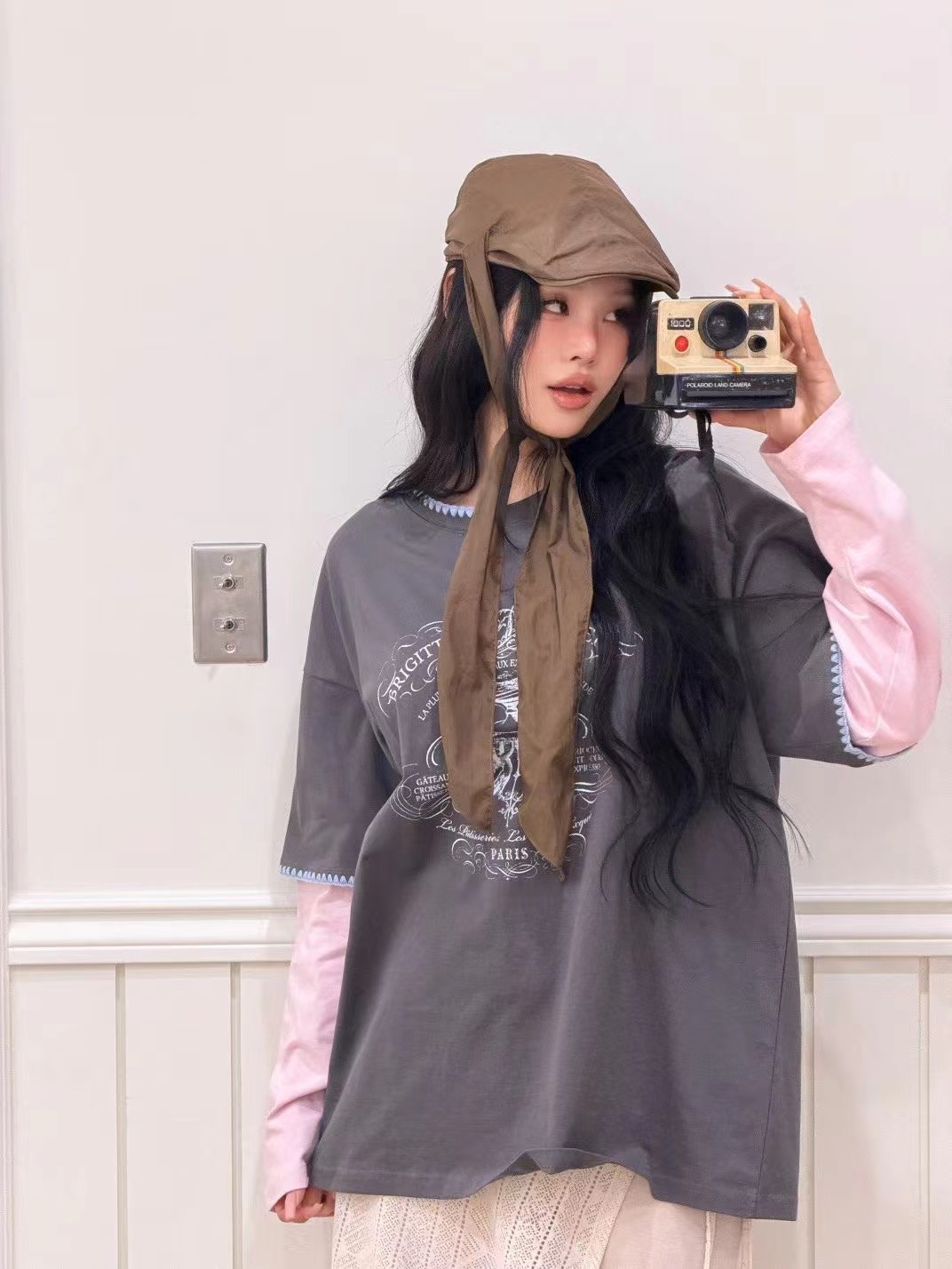 GISELE韓國直郵女裝新款推薦熱賣時尚人氣職業長袖T恤假兩件GISELE長袖T恤圖色2