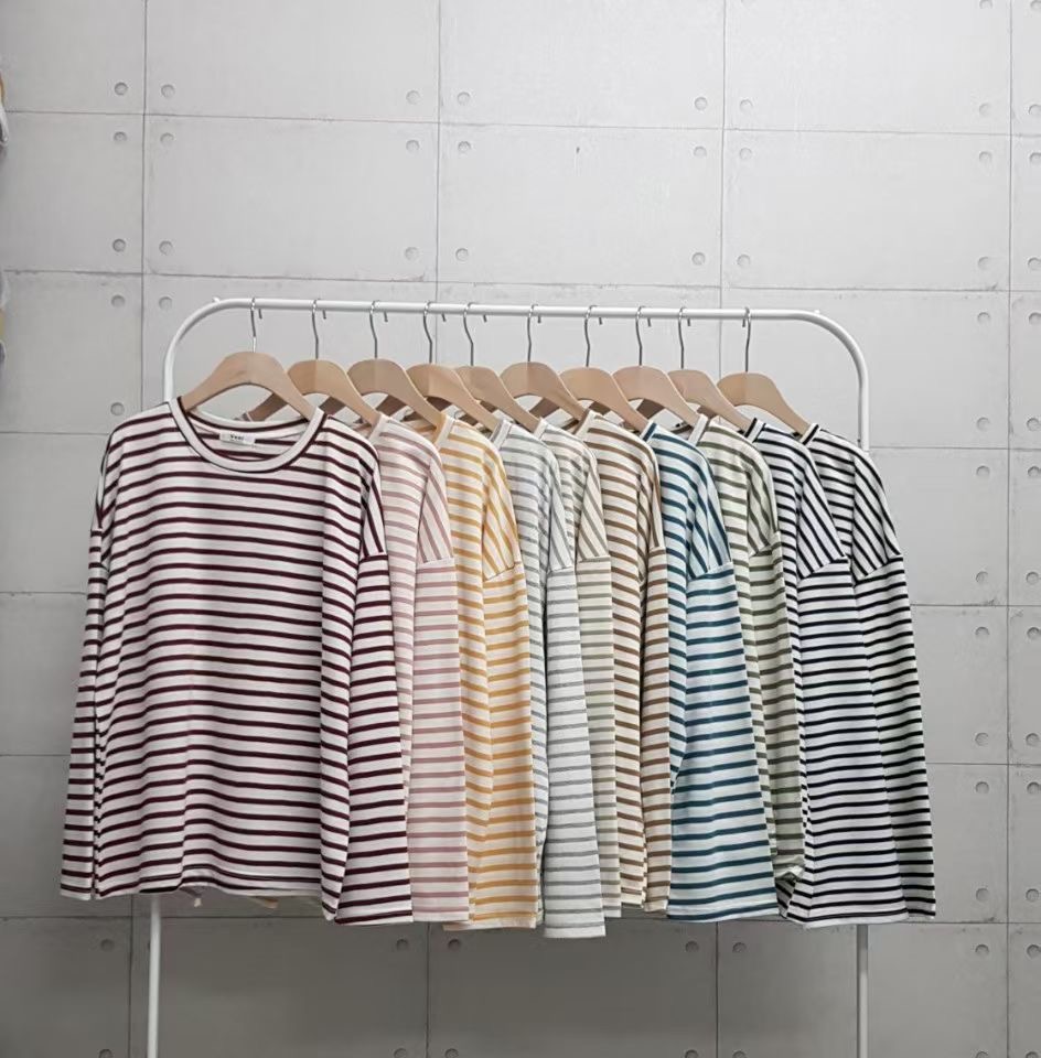 VENI韓國代購女士新品時尚職業推薦人氣休閑26春夏長袖T恤條紋VENI長袖T恤圖色8左八色