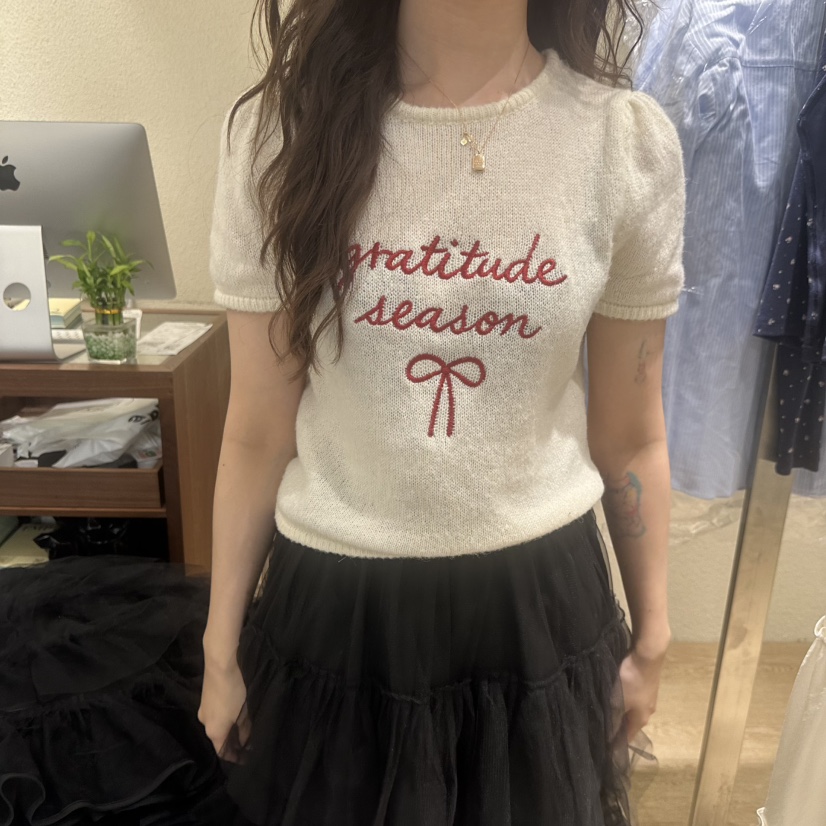 EMPTY韓國東大門直郵女裝新款時尚休閑職業人氣26春夏T恤刺繡EMPTYT恤圖色1白色