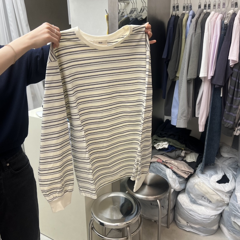 LEESEED-A韓國代購女裝新款26春夏時尚休閑職業長袖T恤條紋SEeD/LEESEED長袖T恤圖色2