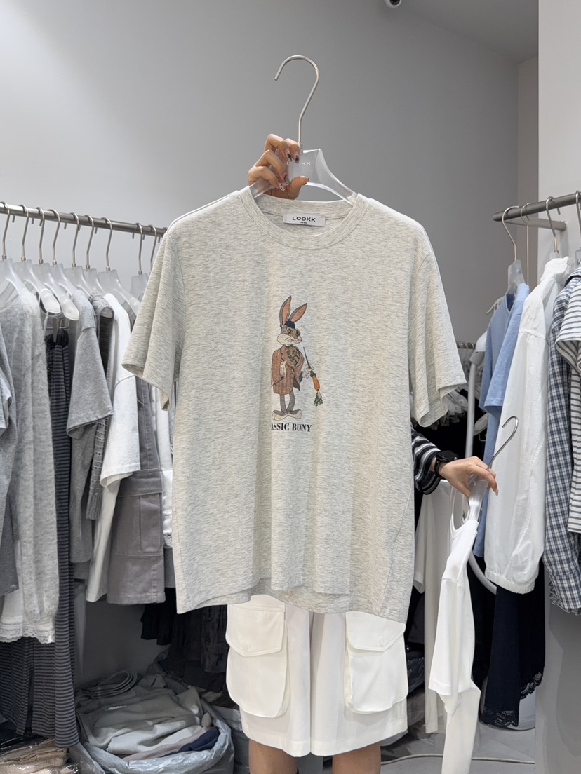 LOOKK/MIMME韓國東大門直郵女裝新款休閑26春夏熱賣T恤兔子LOOKK/MIMMET恤圖色2灰色