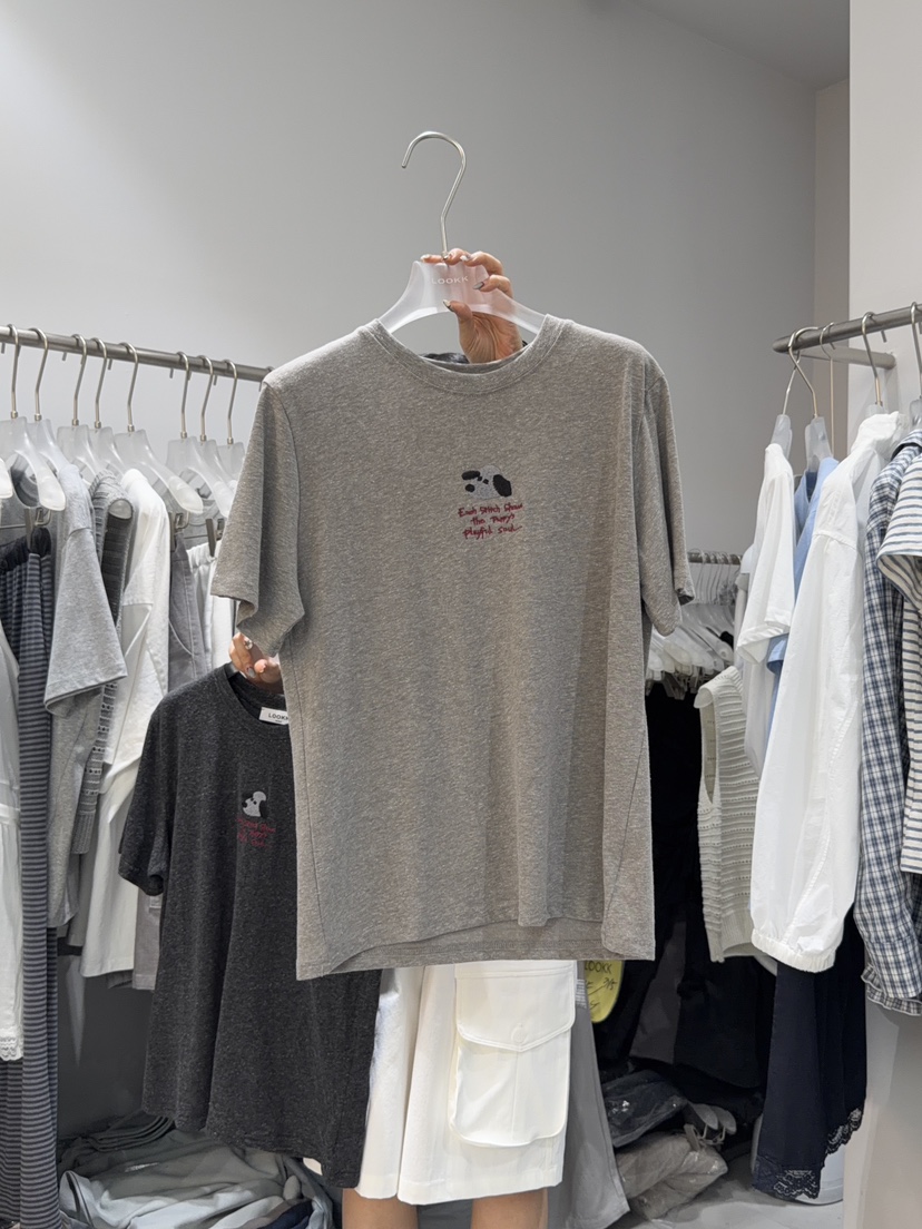 LOOKK/MIMME韓國直郵實拍女裝新品26春夏休閑推薦T恤刺繡LOOKK/MIMMET恤圖色2