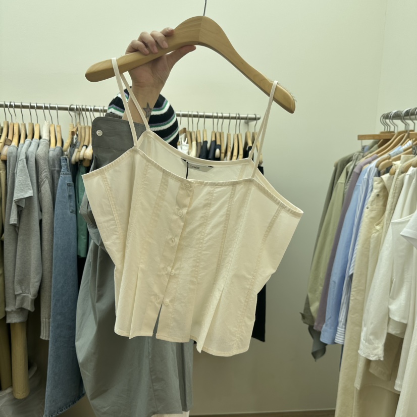 COMETE韓國東大門代購女士新款26春夏時尚推薦吊帶背心褶裥COMETE吊帶/背心圖色2奶油色