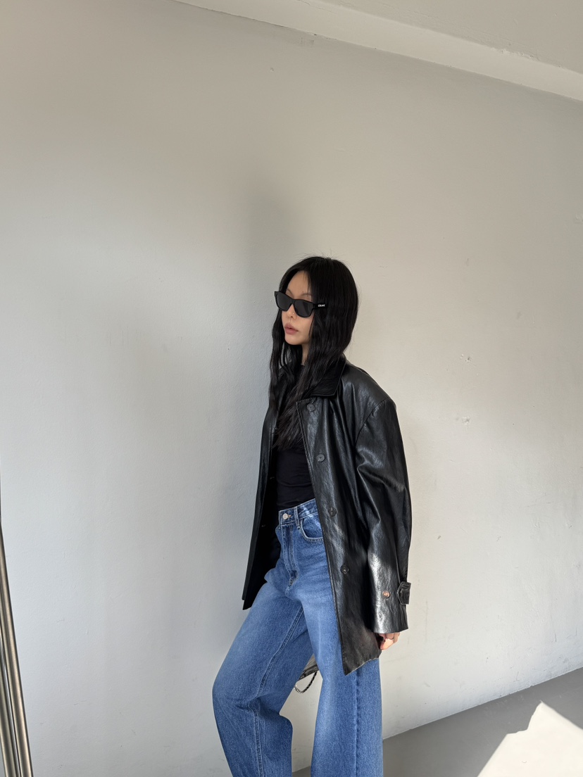 LIMLIMLIM韓國直郵實拍女士新品熱賣休閑時尚皮衣含腰帶皮革LIM LIM LIM皮衣