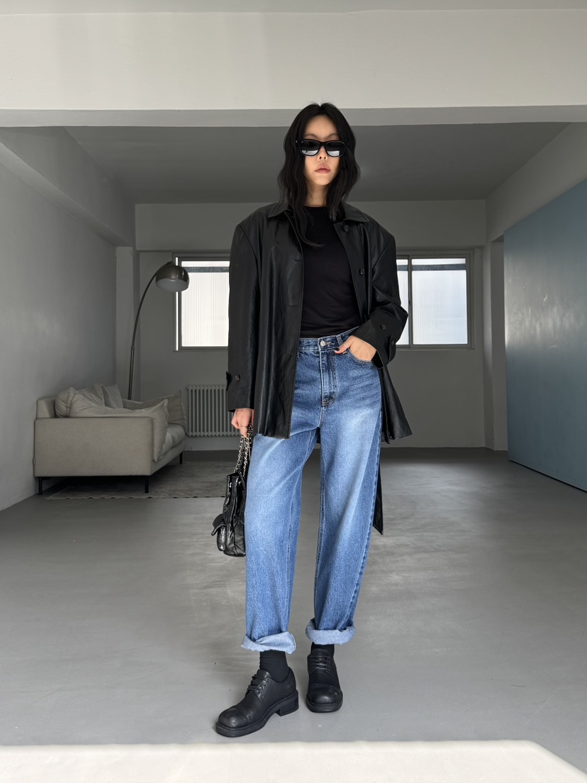 LIMLIMLIM韓國直郵實拍女士新品熱賣休閑時尚皮衣含腰帶皮革LIM LIM LIM皮衣