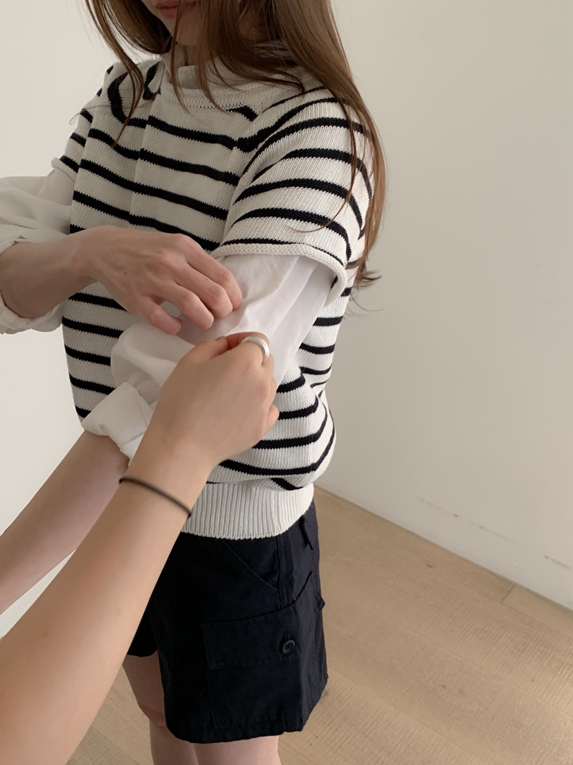 LONG PEAK韓國直郵女裝新款時尚26春夏熱賣針織衫棉質條紋LONG PEAK針織衫