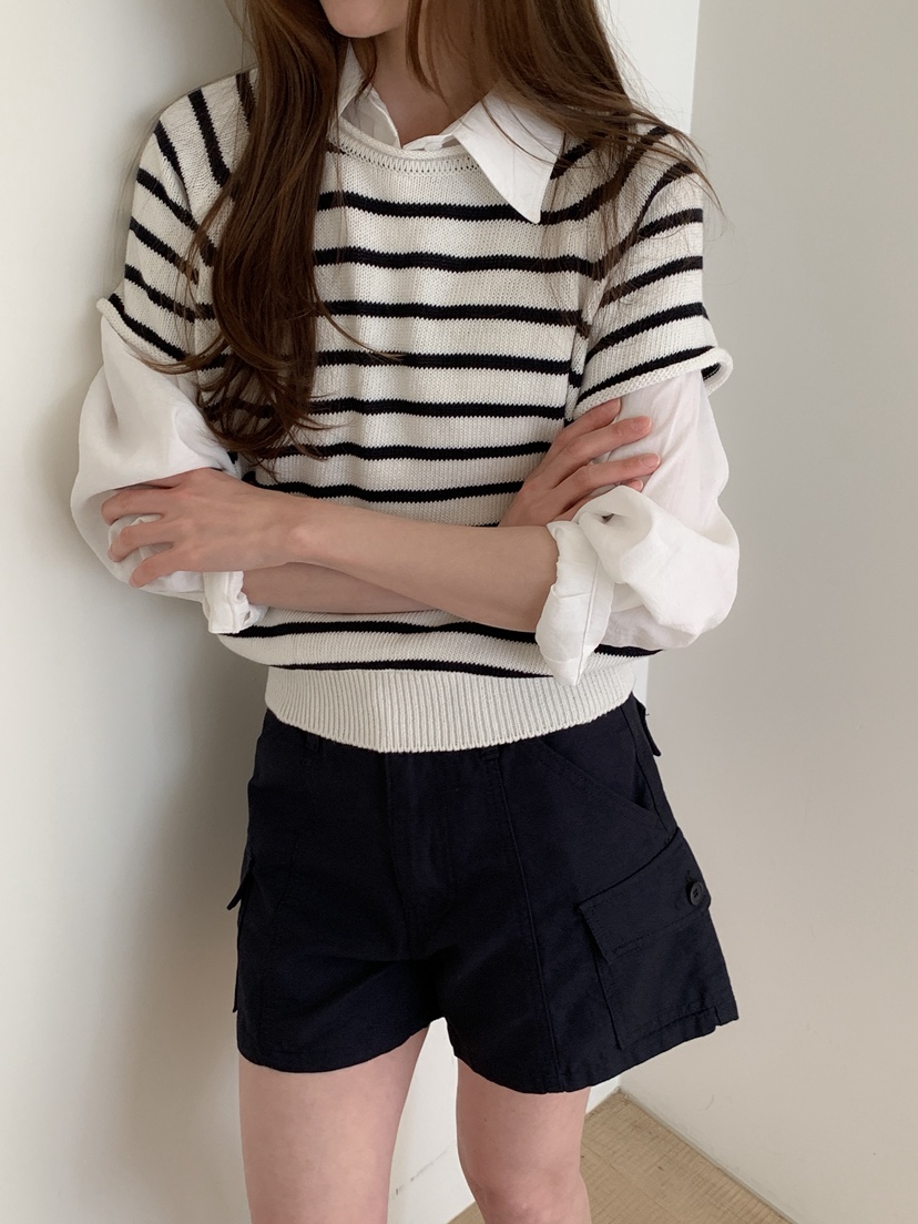 LONG PEAK韓國直郵女裝新款時尚26春夏熱賣針織衫棉質條紋LONG PEAK針織衫