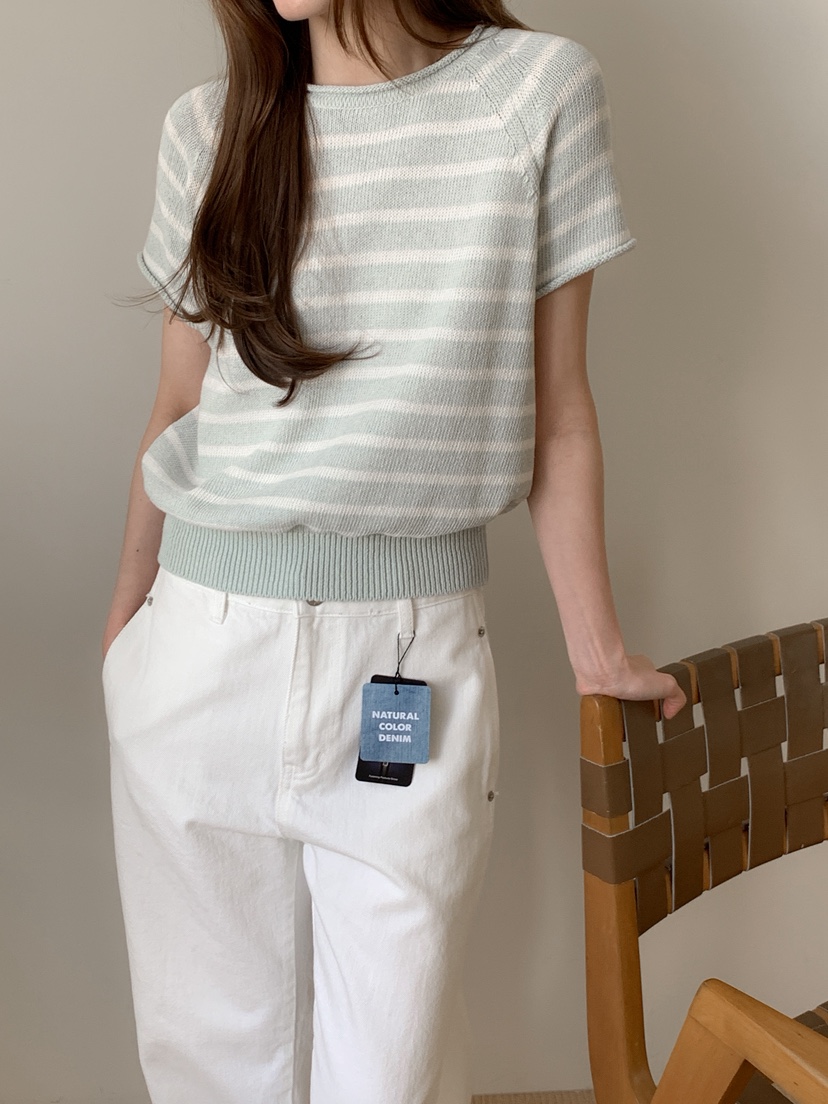 LONG PEAK韓國直郵女裝新款時尚26春夏熱賣針織衫棉質條紋LONG PEAK針織衫