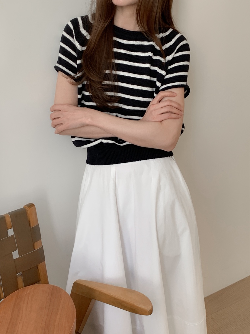 LONG PEAK韓國直郵女裝新款時尚26春夏熱賣針織衫棉質條紋LONG PEAK針織衫