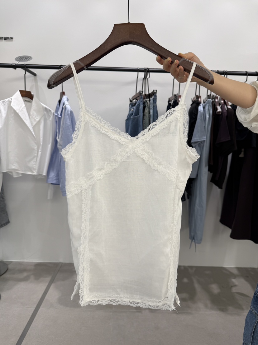WATERMELON韓國直郵女裝新品休閑時尚26春夏吊帶背心蕾絲亞麻WATER MELON吊帶/背心圖色1