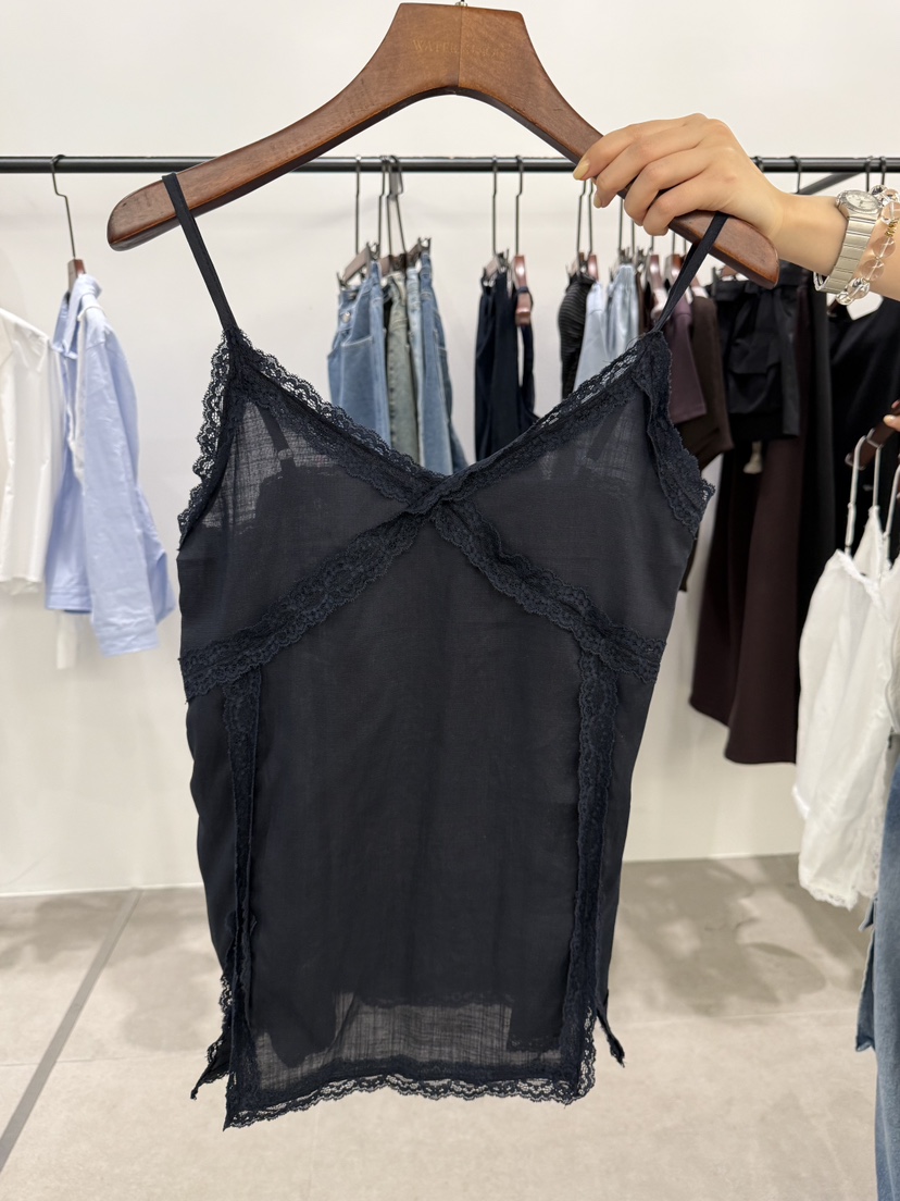 WATERMELON韓國直郵女裝新品休閑時尚26春夏吊帶背心蕾絲亞麻WATER MELON吊帶/背心圖色2