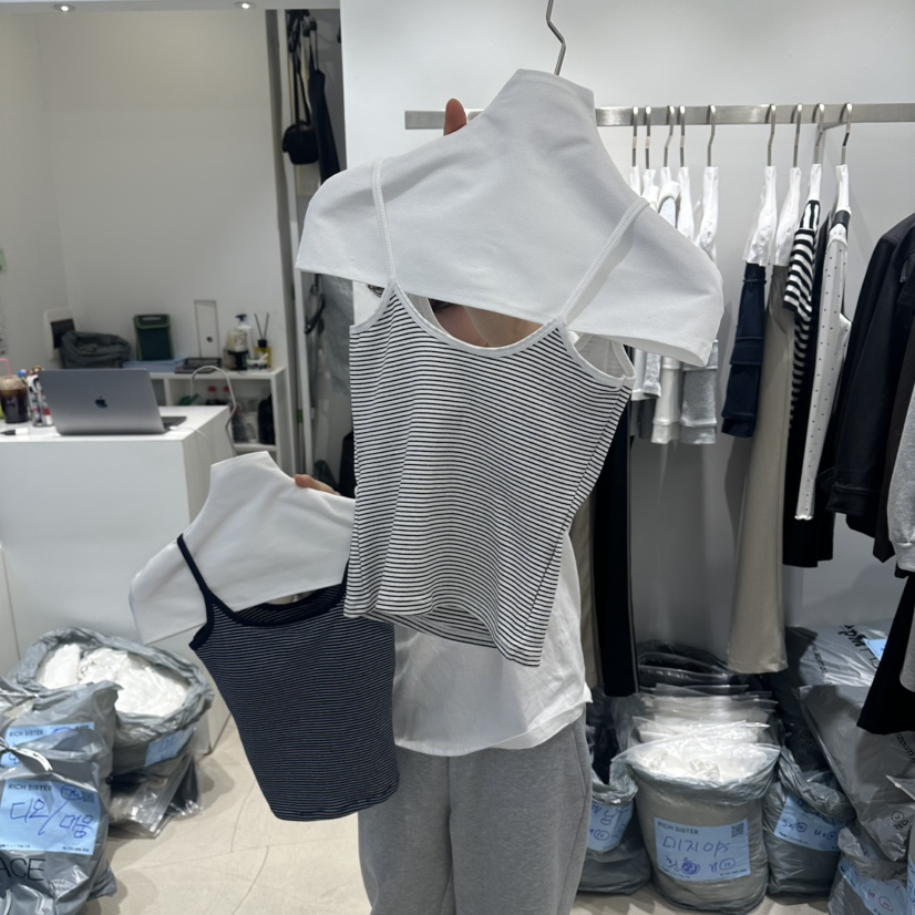 RICH SISTER韓國東大門代購女裝新款人氣休閑吊帶背心條紋RICH SISTER吊帶/背心