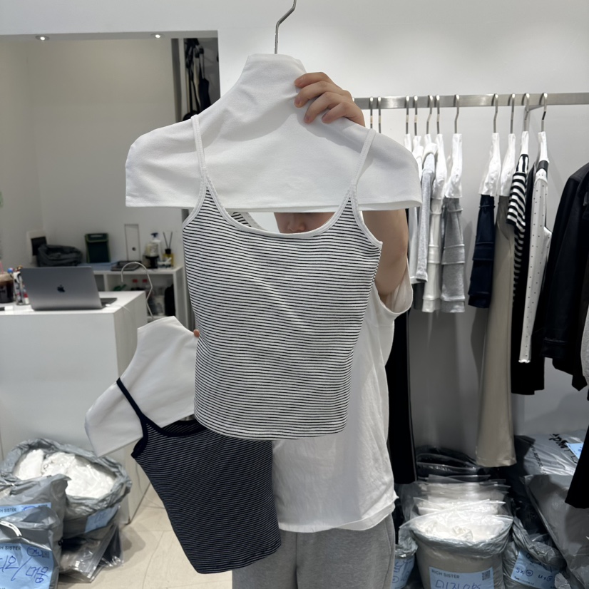 RICH SISTER韓國東大門代購女裝新款人氣休閑吊帶背心條紋RICH SISTER吊帶/背心圖色1