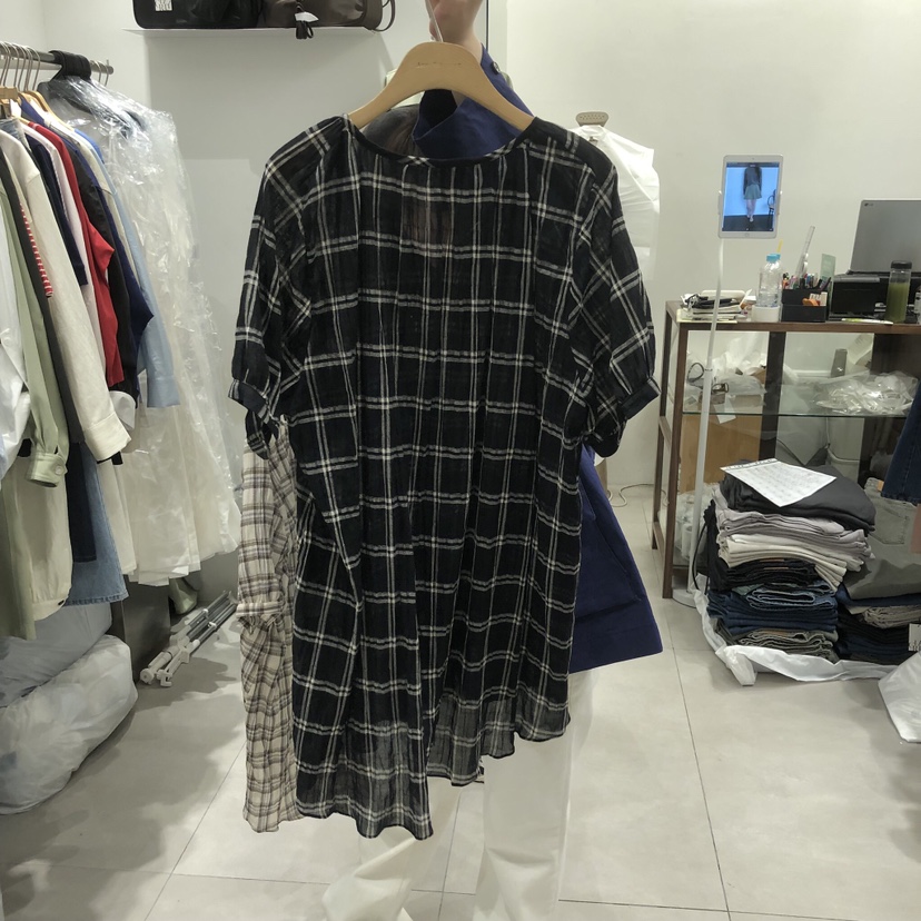 ANN MARGRET韓國東大門直郵女士新款時尚連衣裙不含配飾格紋開衩GRETA.Y連衣裙