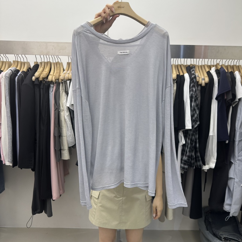 SPECIAL韓國直郵實拍女士新款職業人氣時尚熱賣長袖T恤雪紡SPECIAL長袖T恤圖色3淺灰色