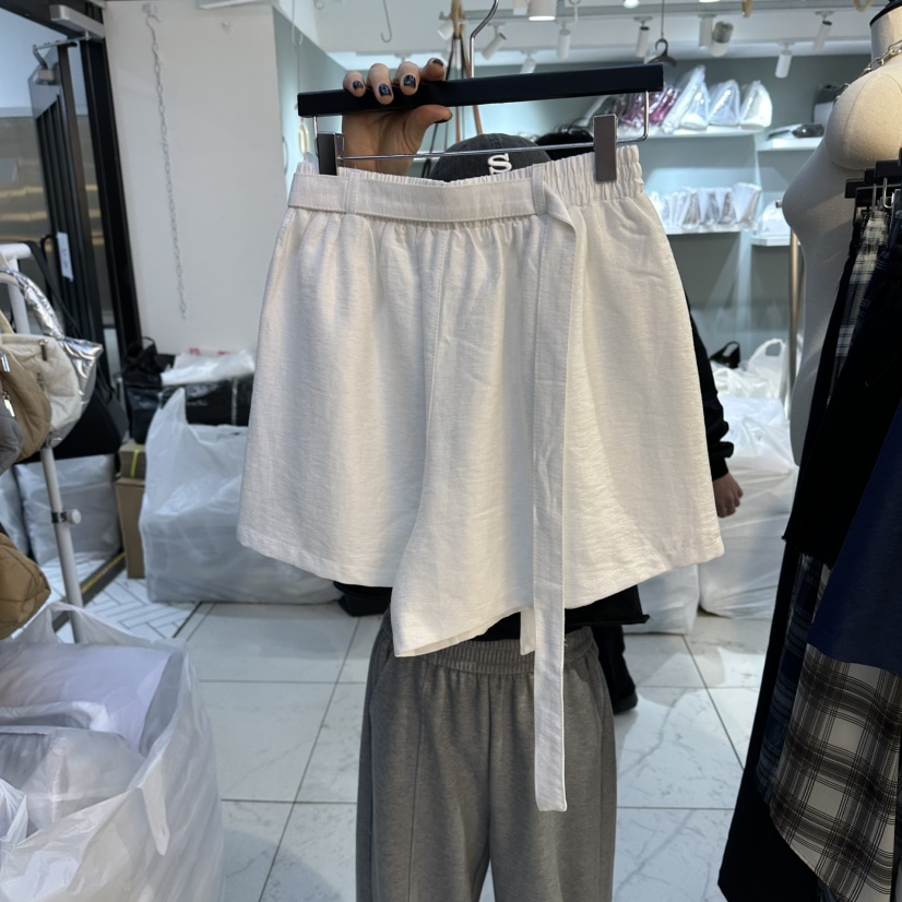 空韓國東大門直郵女士新品時尚休閑職業短褲珍珠迷你含腰帶空短褲