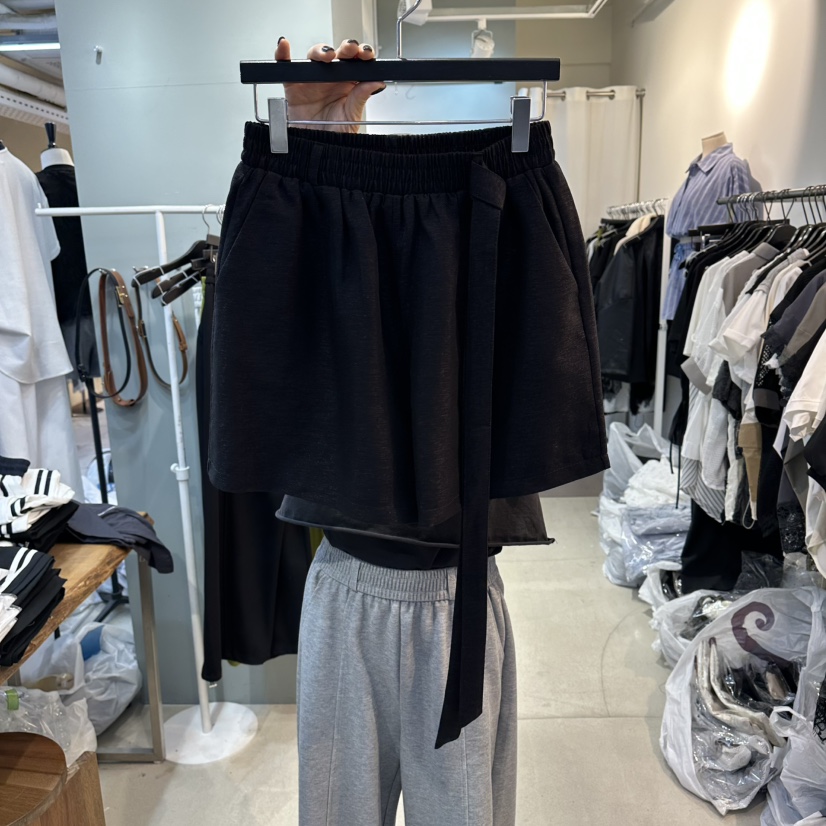 空韓國東大門直郵女士新品時尚休閑職業短褲珍珠迷你含腰帶空短褲圖色4黑色