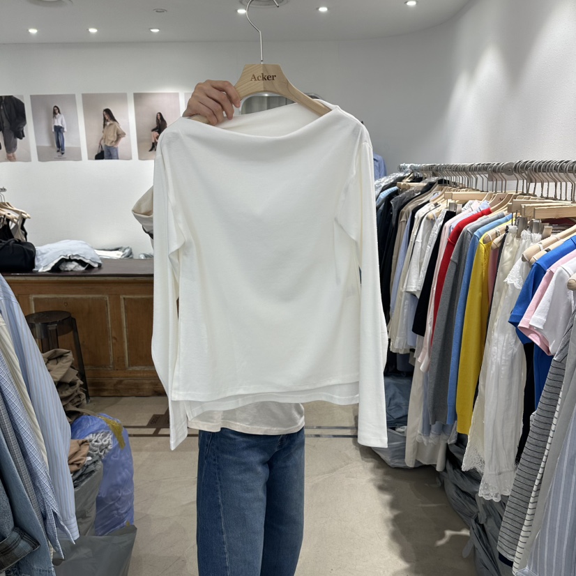 ACKER韓國直郵女士新品熱賣休閑推薦時尚26春夏長袖T恤露肩ACKER長袖T恤圖色1