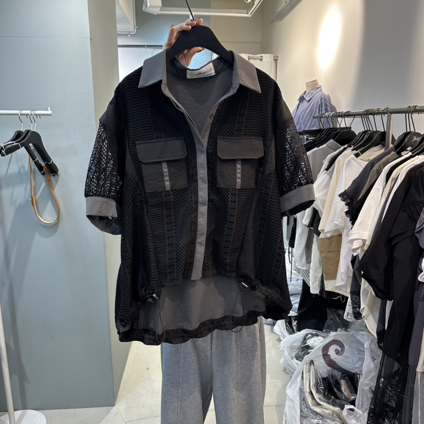 空韓國直郵女士新品熱賣職業26春夏人氣推薦時尚襯衫蕾絲衫空襯衫/蕾絲衫圖色1