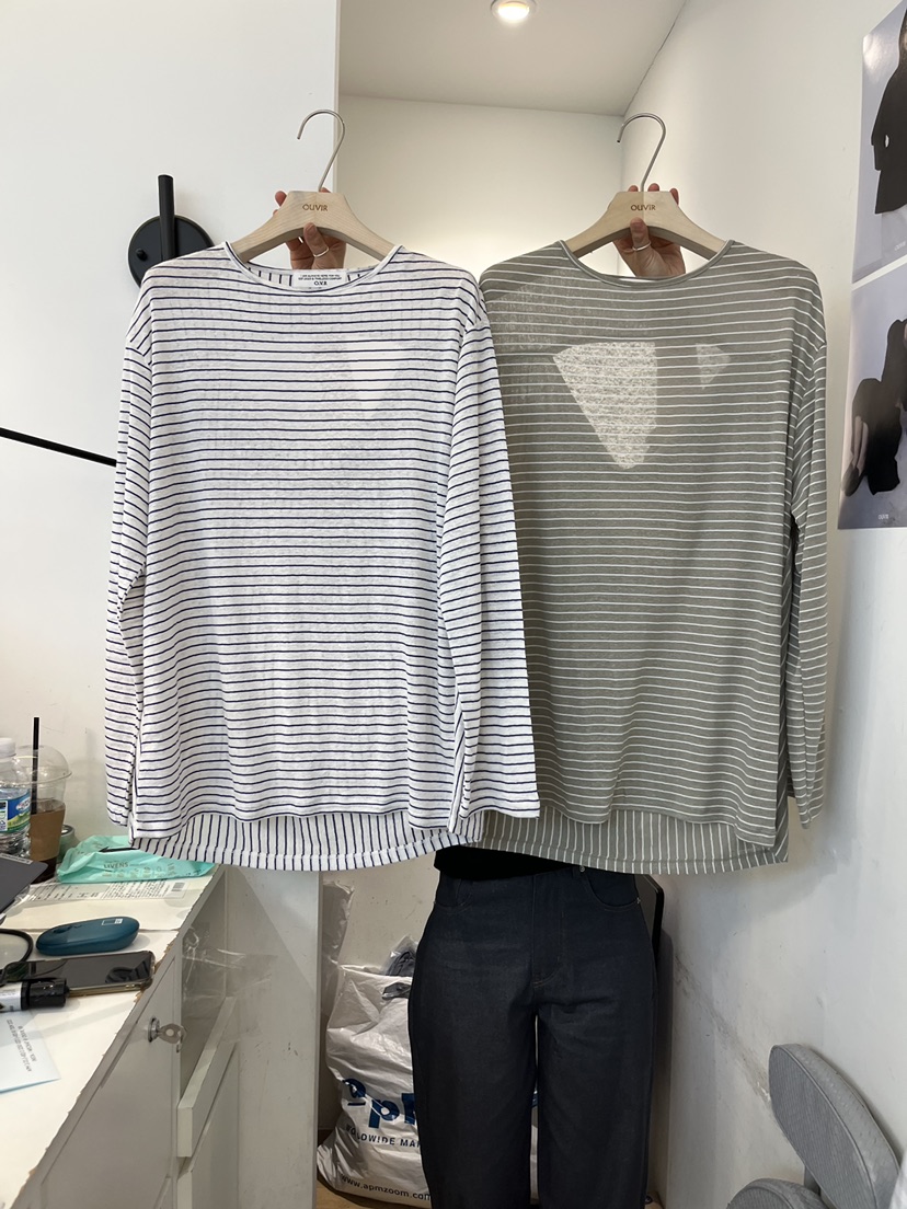 OUVIR韓國代購女裝新品時尚人氣休閑熱賣職業長袖T恤條紋O.V.R/OUVIR長袖T恤