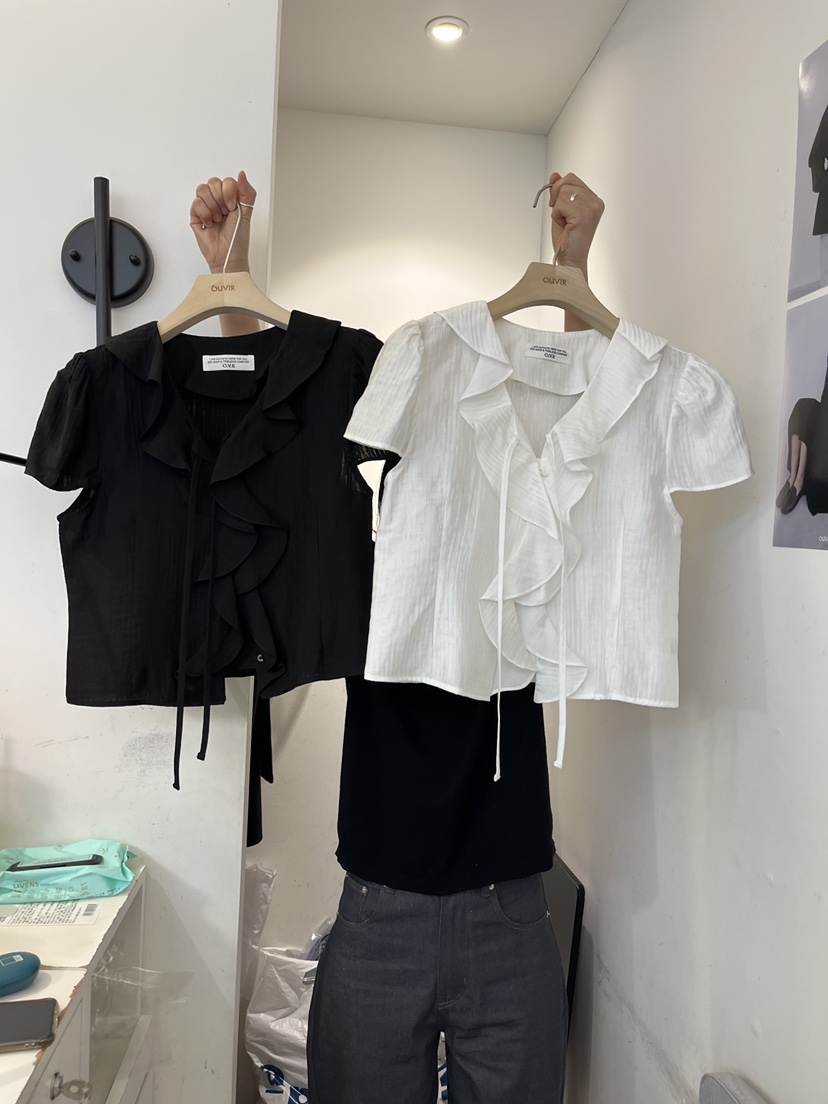 OUVIR韓國直郵實拍女裝新款職業熱賣休閑襯衫蕾絲衫荷葉邊O.V.R/OUVIR襯衫/蕾絲衫