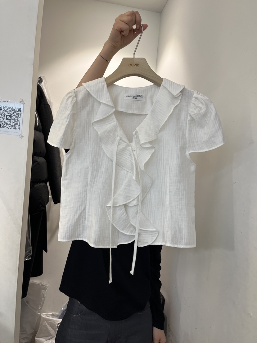 OUVIR韓國直郵實拍女裝新款職業熱賣休閑襯衫蕾絲衫荷葉邊O.V.R/OUVIR襯衫/蕾絲衫圖色1
