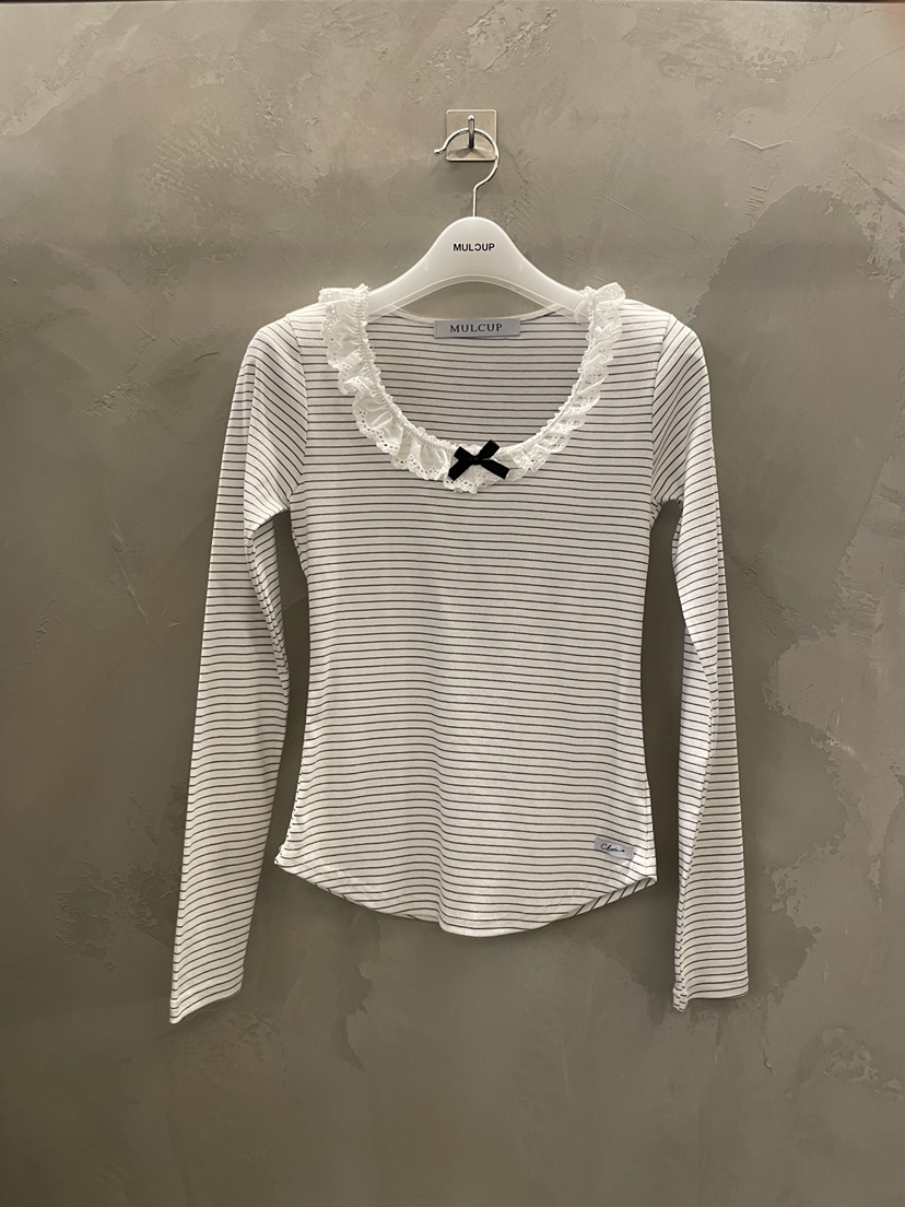 MULCUP韓國東大門代購女士新品熱賣時尚26春夏長袖T恤條紋MULCUP長袖T恤圖色1