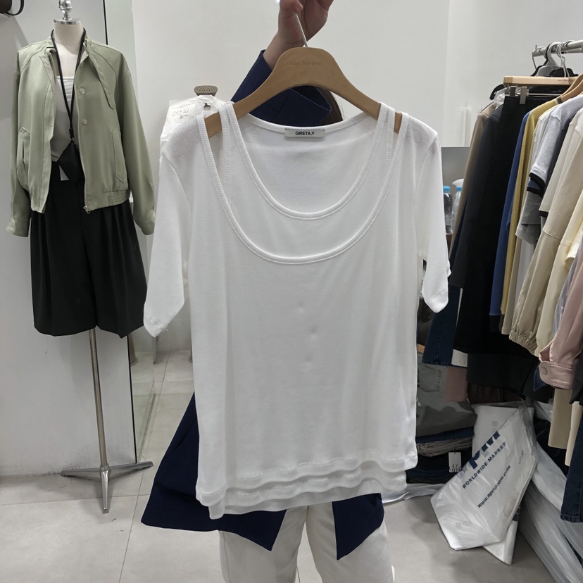 ANN MARGRET韓國東大門直郵女士新款推薦T恤假兩件GRETA.YT恤圖色1