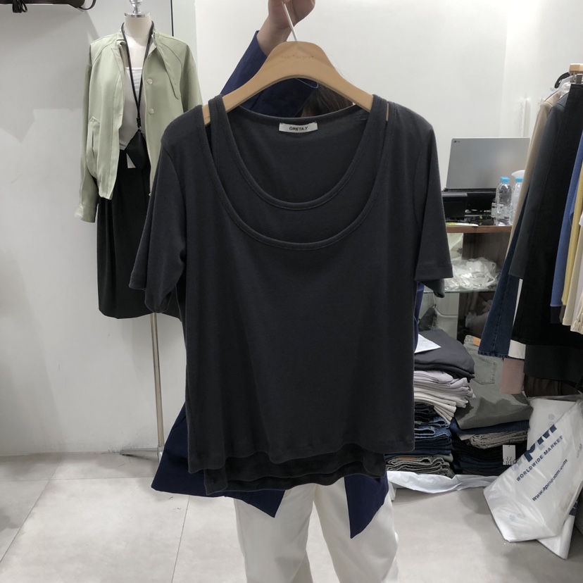 ANN MARGRET韓國東大門直郵女士新款推薦T恤假兩件GRETA.YT恤圖色2