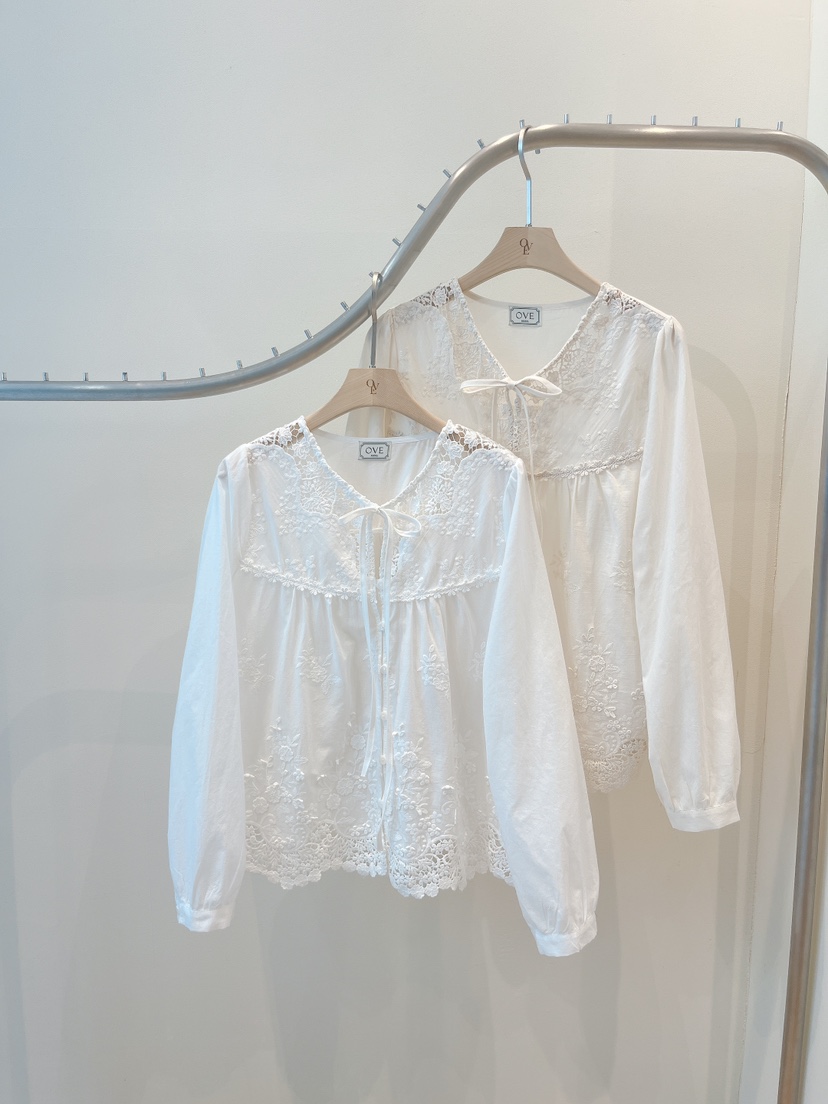 OVE韓國東大門代購女士新款休閑26春夏職業襯衫蕾絲衫刺繡OVE襯衫/蕾絲衫