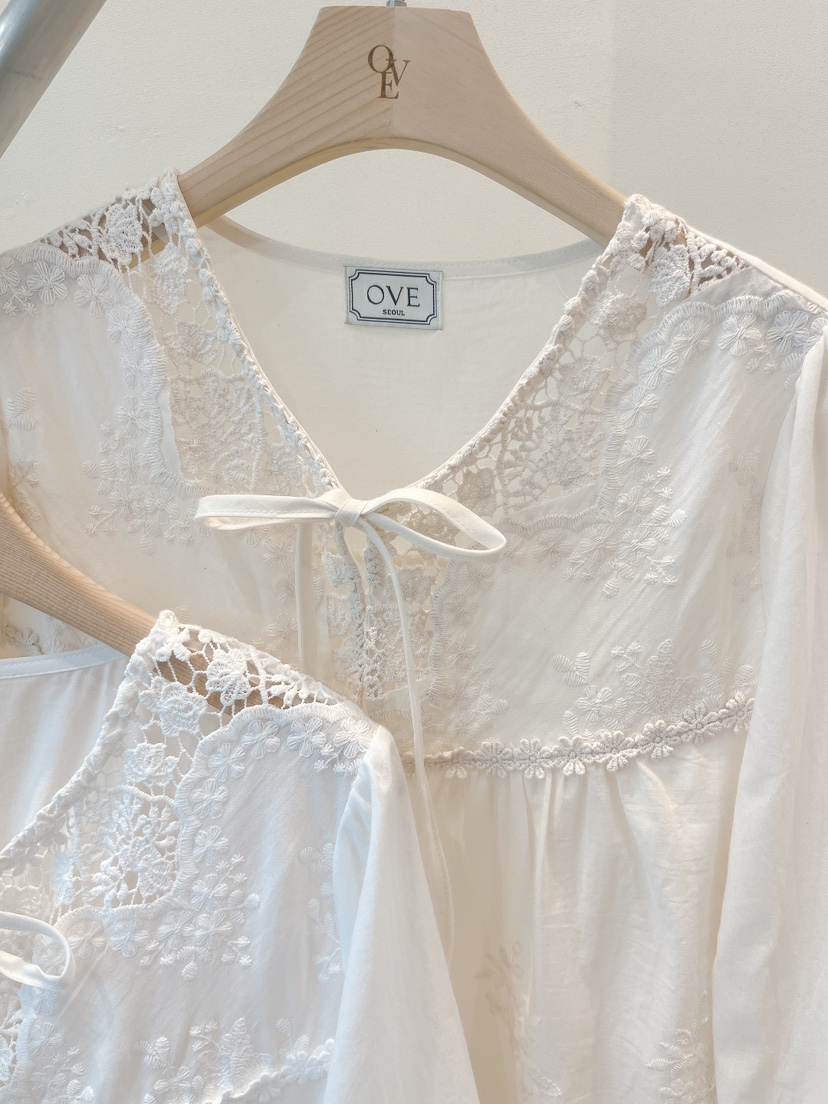 OVE韓國東大門代購女士新款休閑26春夏職業襯衫蕾絲衫刺繡OVE襯衫/蕾絲衫