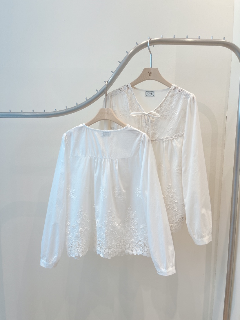 OVE韓國東大門代購女士新款休閑26春夏職業襯衫蕾絲衫刺繡OVE襯衫/蕾絲衫