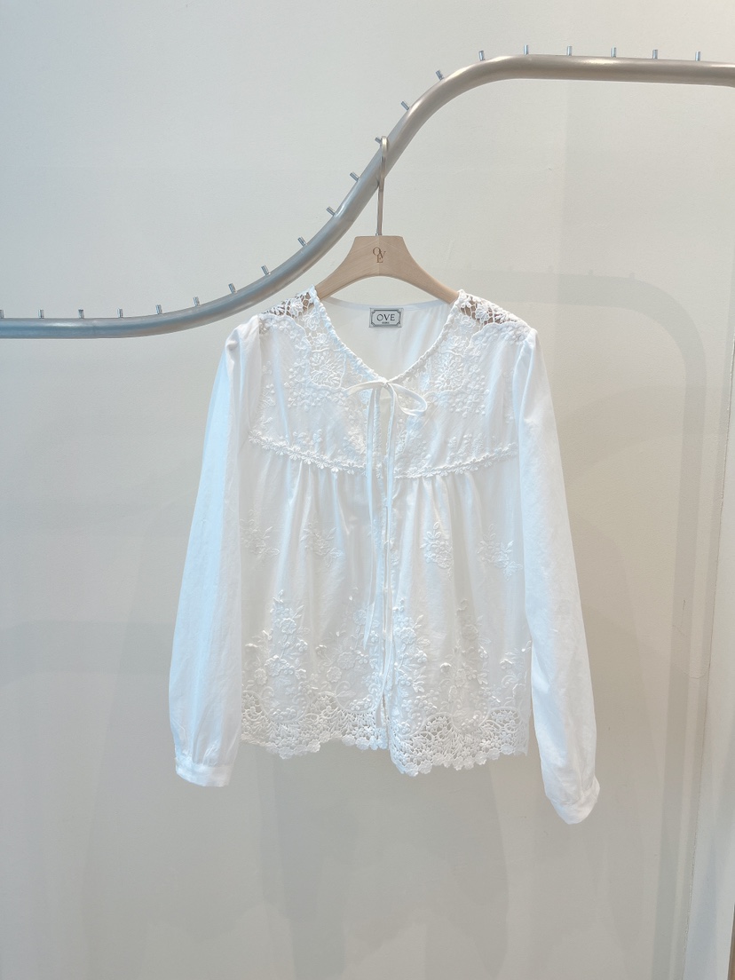 OVE韓國東大門代購女士新款休閑26春夏職業襯衫蕾絲衫刺繡OVE襯衫/蕾絲衫圖色1