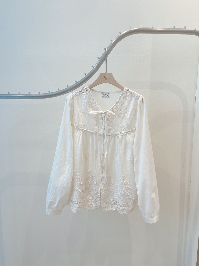 OVE韓國東大門代購女士新款休閑26春夏職業襯衫蕾絲衫刺繡OVE襯衫/蕾絲衫圖色2