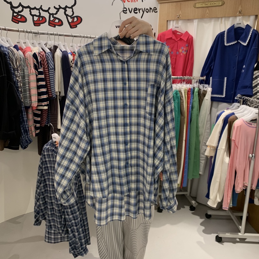 VENTI韓國代購女士新款休閑26春夏熱賣時尚襯衫蕾絲衫格紋VENTI襯衫/蕾絲衫圖色1