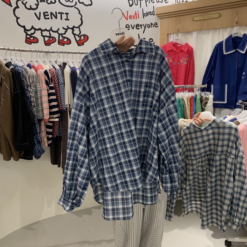 VENTI韓國代購女士新款休閑26春夏熱賣時尚襯衫蕾絲衫格紋VENTI襯衫/蕾絲衫圖色2