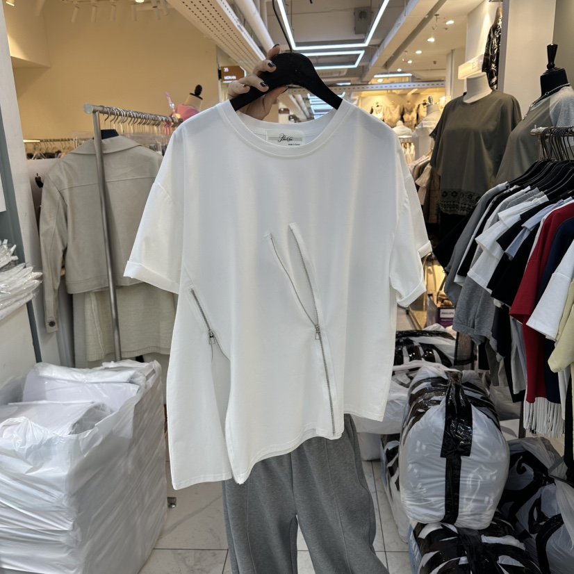 空韓國代購女士新款職業熱賣人氣推薦時尚26春夏休閑T恤拉鏈空T恤圖色1