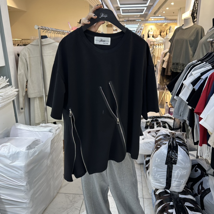 空韓國代購女士新款職業熱賣人氣推薦時尚26春夏休閑T恤拉鏈空T恤圖色4黑色